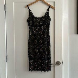 Diane von Furstenberg DVF black lace dress with nude underlay. Size 8